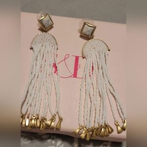 Stella & Dot White Beaded Earrings with Gold Accents